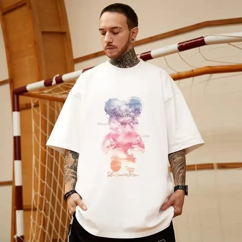 Men's Stylish Loose Round Neck Bear Printed T-Shirt - Bellarte Enchanté Men's Stylish Loose Round Neck Bear Printed T-Shirt
